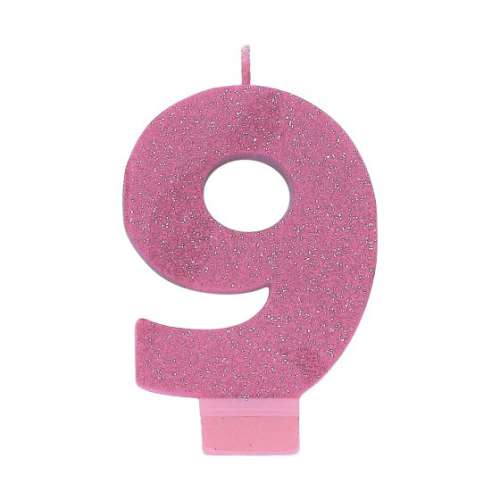 Sparkly Pink Candle - No 9 - Click Image to Close